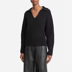 Leather-Trim Wool-Cashmere Polo Sweater - Black