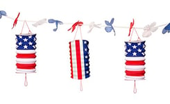 USA Party Lantern Garland 360cm, Blue Red and White Concertina Style Lanterns on 3.6 metre decorated cord