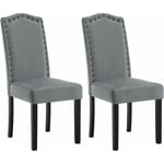 Lot de 2 Chaises Salle à Manger en Velours, Chaise de Cuisine avec Dossier Haut, Chaise Rembourré, Gris Clair - Woltu