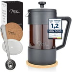 Milu cafetiere a piston presse à café | 350ml, 600ml, 1L | french press verre, Ensemble comprenant un sous-verre, une cuillère, un filtre de rechange supplémentair (Noir, 600ml (3 tasses)