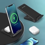 25W Wireless Charger Foldable 2 in 1 Stand Dock For Apple AirPods iPhone Samsung