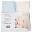 Ti TIN | Lot de 2 Draps Housses pour Lit Enfant/Bébé, 50x80 cm | Drap Housse Doux, Respirant, Confortable et Réglable - 100% Coton - sans Motif - Couleur Unie Blanc et Bleu