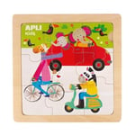 APLI Kids 102552 - Lot de 3 Puzzles en Bois sur Le thème des transports - 1 Puzzle Voiture, 1 Puzzle Camion et 1 Puzzle Bus - Dessin reproduit à la Base pour Aider l'enfant - Plus de 24 Mois.