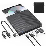 ORIGBELIE Lecteur CD DVD Externe pour PC, USB 3.0 et Type-C CD/DVD +/-RW Graveur Enregistreur, Mince Graveur DVD Externe pour PC Laptop Desktops iMac Macbook Windows 11/10/8/7/XP/Vista/Linux/Mac OS