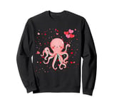 Octopus With Heart Balloons Valentines Day Octopus Sweatshirt