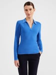 Hobbs Tamara Textured Knit Polo Jumper, Fjord Blue