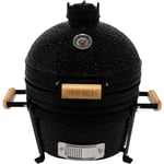 Monster Shop - Barbecue Charbon de Bois Mini Kamado, bbq Céramique Noir 40,6cm avec Poignée en Bois, Thermomètre Intégré, Ventilation Supérieure &