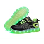 Barn Sneakers Led Lights Löparskor Spindelnätsmönster Flickor Pojkar Casual Skateboard Skor USB Charging Luminous Sportskor 807Black Green 26