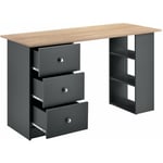 Helloshop26 - Bureau table secrétaire poste de travail informatique avec 3 tiroirs 120 cm gris foncé et bois