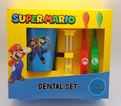 Super Mario Dental Gift Set Childrens Supermario Toothbrush Tumbler & Timer