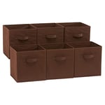 Amazon Basics Lot de 6 cubes de rangement pliables en tissu avec poignées, 26,6 x 26,6 x 27,9 cm, Marron Uni