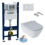 Pack wc Bati-support Geberit Duofix + wc sans bride Geberit Smyle + Abattant softclose + Plaque blanche (SmyleGeb3)