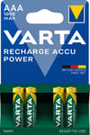 VARTA Recharge Accu Power AAA-batteri 1000 mAh, 4-pakning