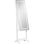 Homcom - Armoire à bijoux sur pied multi-rangement avec miroir led mdf blanc