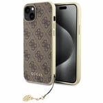 Étui Coque IPHONE 16 Guess Simili Cuir Braun Avec Chaîne Or