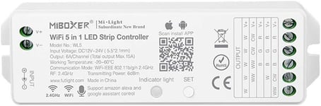 Wl5 Miboxer Bande Lumineuse Led 5 En 1 Contrôleur Pour 5050 3528 2835, Contrôle Par Application Smartphone Sans Hub Supplémentaire - Assistant Vocal Alexa Google Home, Dc12-24v,Max 15a