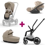 Cybex Pack Trio Châssis poussette ePriam chrome black 2022 + siège Cozy Beige coque Coque T i-size Nacelle luxe