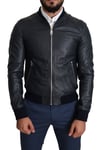 Veste DOLCE & GABBANA Cuir Bleu Marine Full Zip Homme IT46/ US36/ S 3000 $