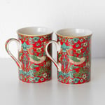 Set of 2 Red Floral Coffee Mugs 260ml William Morris Strawberry Thief Tea Cups