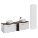 Ensemble meuble double vasque 180cm 2 niches et colonne Zelie Blanc et Bois