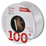 EMOS Câble d'antenne Blanc de 100 m - Câble coaxial Classe A pour Sat, TV et CCTV, Type CB115, Triple Blindage, câble Satellite avec Blindage 100 DB, résistance 75 ohms