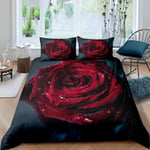 richhome Duvet Cover Double Rose Flower Bedding Set Valentine's Day Romantic Comforter Cover with Pillow Shams Kids Teens Adults Quilt Cover Set Dew Bloom Romantic Bed Covers Double 3Pcs Bedclothes