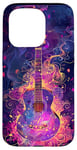 Coque pour iPhone 15 Pro Guitare ethnique vintage violette avec motif fumé coloré