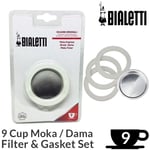 Bialetti 9 Cup Filter & Gasket Set | Moka Dama Espresso Coffee Maker Replacement