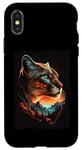 Coque pour iPhone X/XS Silhouette de Cougar vintage avec coucher de soleil de montagne rétro