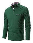 STTLZMC Mens Long Sleeve Polo Shirts Plaid Collar Basic Casual T-Shirt #11 Green 3XL