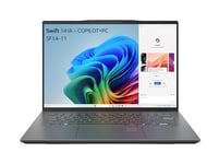 Acer Swift SF14-11-X54K, Ordinateur Portable Copilot IA 14.5'' WQXGA IPS 120Hz (Qualcomm Snapdragon X Plus, RAM 16Go, 1024Go SSD, Qualcomm Adreno, Windows 11 Famille) Clavier AZERTY, Laptop Gris