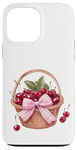 Coque pour iPhone 13 Pro Max Noeud coquette rose sur un panier en osier avec cerises