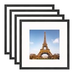 YEEPHAN Cadre photo noir carré 30 x 30 cm avec support pour cadre photo 20 x 20 cm (8 x 8 pouces), cadres noirs 12x12 pouces en bois massif avec façade en plexi-glass pour montage mural, lot de 4