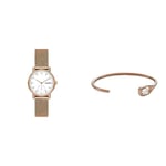 Skagen Women's Kuppel Watch and Agnethe Cuff Bracelet - Lille Two-Hand Sub-Second, Rose Gold Stainless Steel Watch and Agnethe Shell Pearl Bracelet