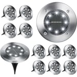 Ground Lights, 12 Pack 8 Led Solar In-ground Lights, Waterproof , Cool White - Crea