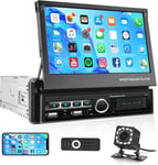 Autoradio 1 Din Avec Bluetooth Mains Libres Ios/Android Mirror Link 7 Pouces Rétractable Écran Tactile Autoradio Avec Bluetooth Fm Radio/Tf/Usb/Aux/Dvr/7 Couleurs Commandes Au Volant + Caméra De Recu