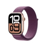 Apple Watch Series 10 GPS + Cellular 42 mm Smartwatch with Rose Gold Aluminium Case with Plum Sport Loop - One Size. Fitness Tracker, ECG App, Always-On Retina Display, Carbon Neutral