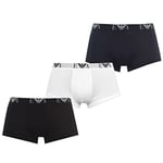 Emporio Armani Men's Basic-Essential Monogram 3-Pack Trunk Boxer Shorts, White/Black/Marine, XXL (Pack of 3)