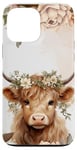 iPhone 13 Pro Max Spring Elegant Highland Cow Pastel Watercolor Floral Case