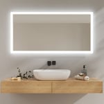 EMKE Miroir lumineux salle de bain 120x60cm, Miroir LED avec Interrupteur à bouton, Anti-buée, Miroir avec éclairage lumière Blanche Froide/Chaude