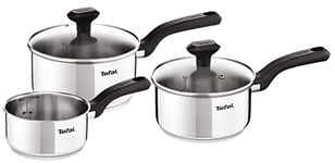 Tefal Comfort Max 14cm Milk Pot, 16/18cm Saucepans with Lids, Stainless Steel, Non-Stick, Thermo-Spot, All Hobs Including Induction, Silver, C973S344, Stainless Still, 3 Piece Pan Set