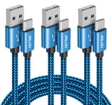 3M+1M+0,3M Cable USB C Charge Rapide, Câble USB vers USBC Nylon Tressé Type C Cordon Chargeur pour iPhone 15 Pro Max, Samsung Galaxy S10 S23 S22 S21 A55 A54 A53 A35 A25 A15 A14 A13, Bleu