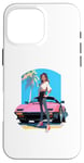 Coque pour iPhone 16 Pro Max Fille de style anime et manga devant une voiture de sport rose