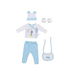 Interbaby - Set cadeau 5 pièces Disney Mickey bleu - Première mise bébé nouveau-né - Coton biologique et hypoallergénique.