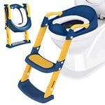 Potty Training Toilet Seat Toddler: Kids Potty Training Seat with Adjustable Height Non-Slip Step Ladder - Foldable Portable Toilet Trainer Chair with Guard Handle Soft Cushion for Baby Boys Girl Blue