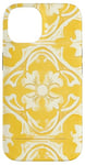 Coque pour iPhone 14 Carrelage floral jaune avec détails ornementaux