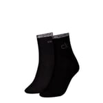 Calvin Klein Socks Women's Shiny Logo Sock, Black, 35 to 38 (Pack of 2)