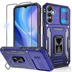 Jshru for Samsung A14 Phone Case with Slide Camera Cover [Upgraded],Military Grade Shockproof Samsung A14 Case with Ring Kickstand, Anti-Scratch Armour Phone Cover for Samsung Galaxy A14,Blue