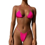 Women Two Piece Swimsuit Sexy Swimwear Halter String Triangle Bikini S ROSE RED M