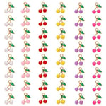 XCSJ 48pcs Cerise Charme Cerise Pendentifs Charms Fruits Charmes Fruits Émail Charmes Pendentif Plaqué Or Clair Cerise Charme Pendentif Assorti Plaqué Or Émail Pour Collier, Bracelet, Bijoux-6couleurs